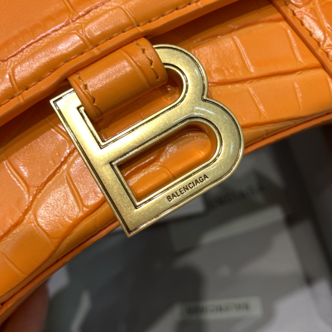 Balenciaga Hourglass XS Handbag Crocodile Embossed Shoulder Bag Orange